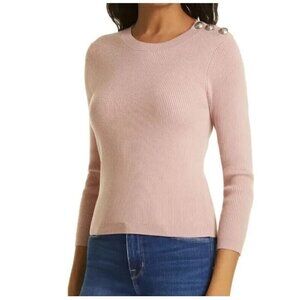 L'AGENCE BNWOT "Ronnie" women ribbed crew neck sweater blush button detail